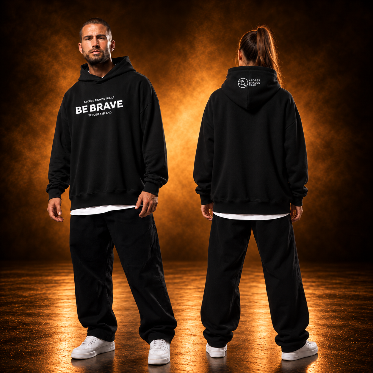 Hoodie oversized preta Azores Bravos Trail